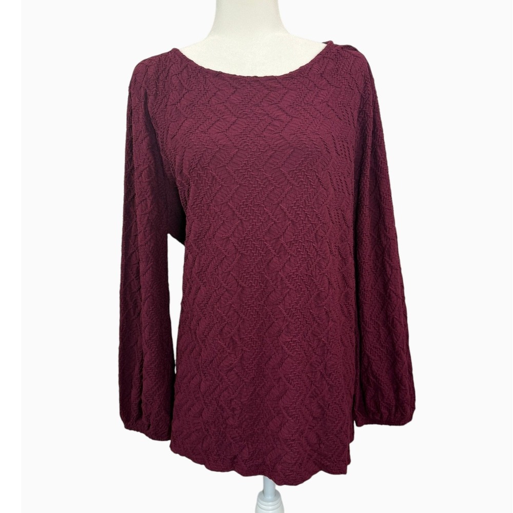 Chico's Women's 4 XXL Burgundy Textured Long Sleeve Tunic Top Stretch Pullover